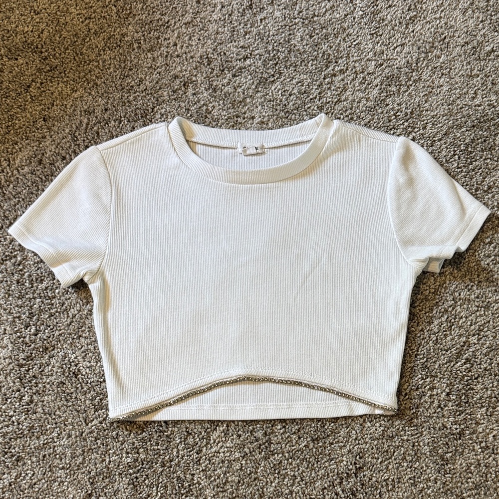 White Crop Top with Diamonds